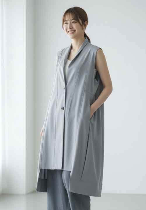 #158c　コクーンシルエットのロングベストが入荷