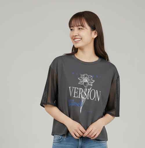 50%OFF　袖はメッシュのプリントTee
