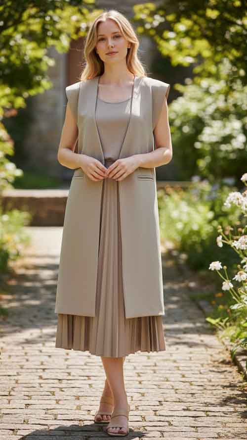 ロングベスト入荷です　プリーツワンピースと同じ素材です