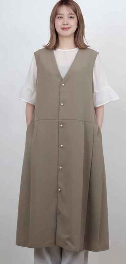 パールボタンのロングベスト兼用ワンピース
