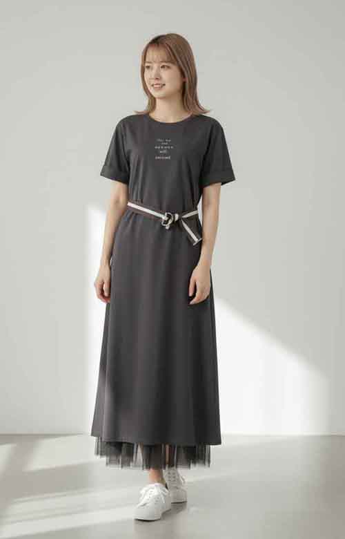 三点セットです　天竺ワンピースとチュールペチコートとラインベルトのセット