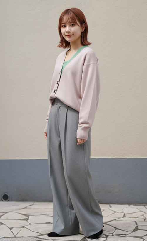 Vネックに配色のカーディガン