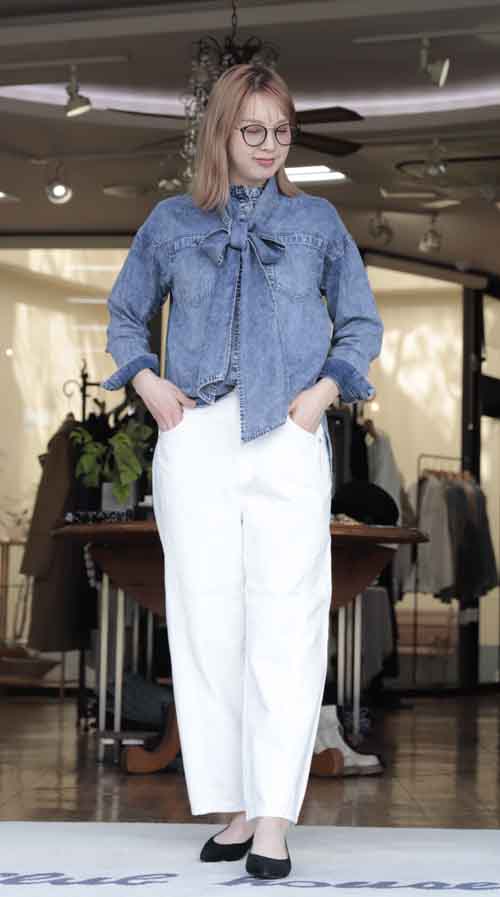 ボータイ付きデニムブラウス　#MAYSON GREY