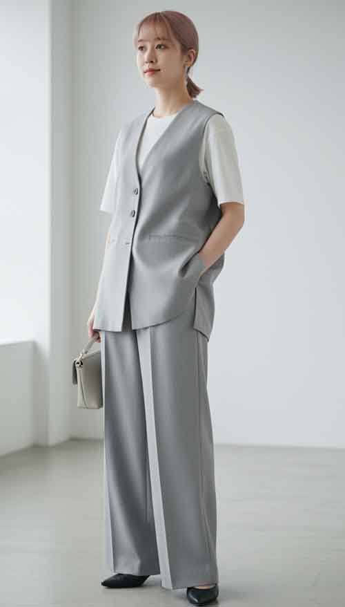 #malla　キチンと感あるベストとパンツのセットアップスーツ　