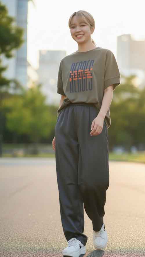 胸元にビッグロゴのバルーンシルエットT