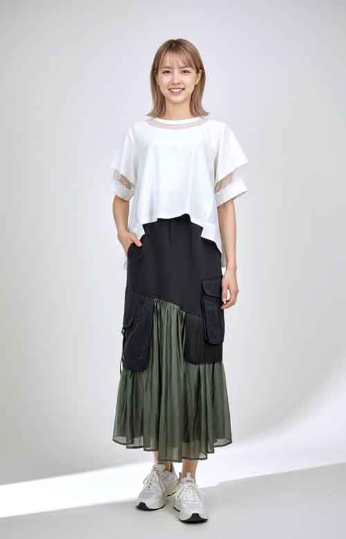 #RISLEY　背中にメッシュプリーツのフレアーT