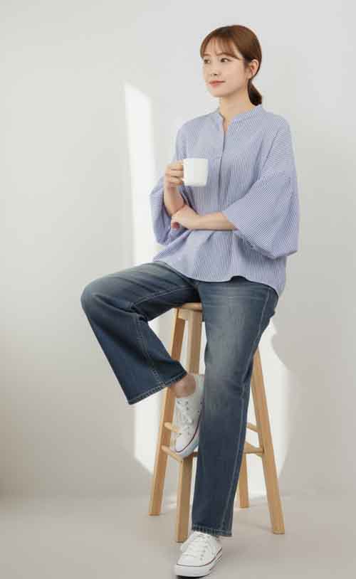 ふんわりシルエットのストライプブラウス 3カラー