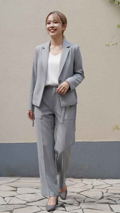 #Lallia Mu　カジュアル感とキチンと感のあるジャケット、ベスト、パンツのセットアップスーツ