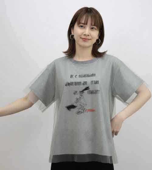 チュール重ねのガールプリントTee
