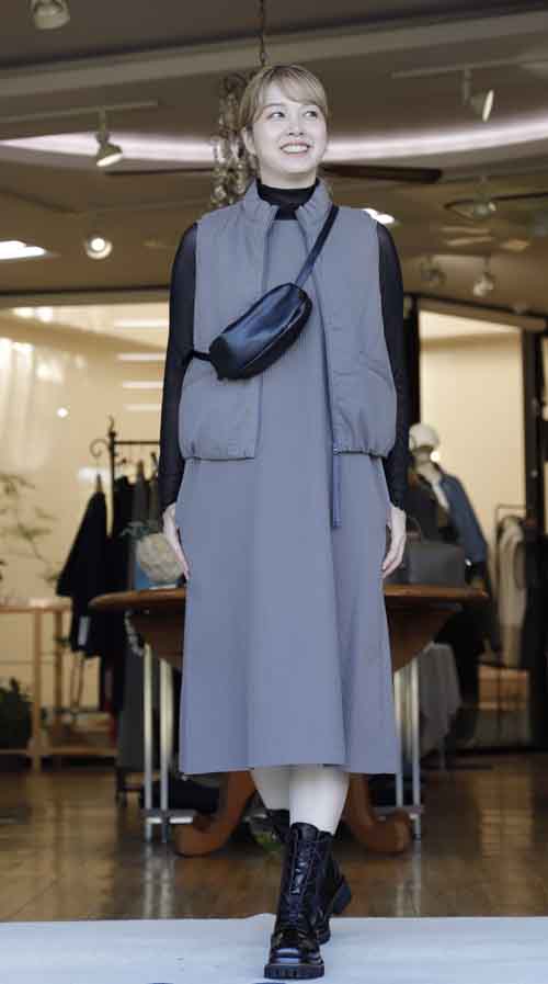 四角のタイル調キルティングシリーズ ワンピースとベストとタイトスカート #好服美人