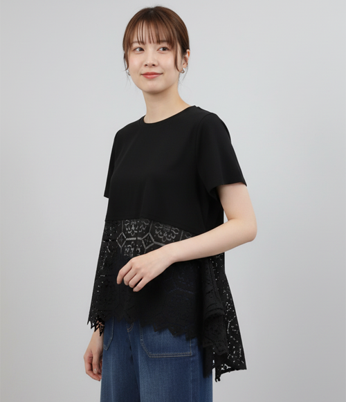 レースコンビの夏の黒Tee