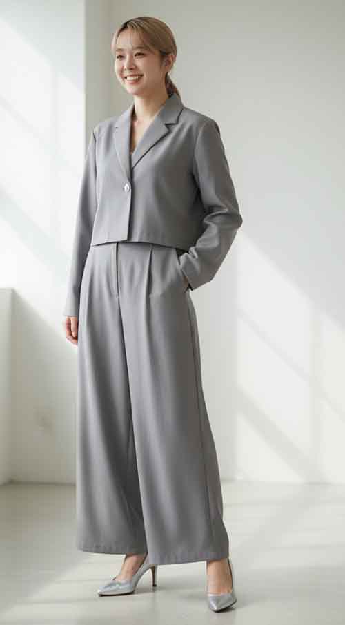 お祝いハレの日にいい! ショート丈ジャケットとパンツのセットアップスーツ