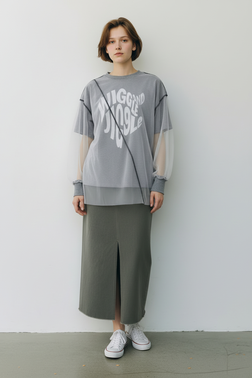 #RISLEY 長袖のチュール重ねロゴTee　　2カラー入荷