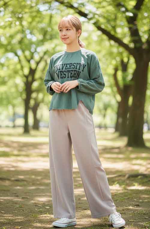 胸元にロゴのブラウスはTシャツのように楽しんで