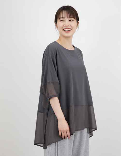 シフォンコンビの裾フレアーtee