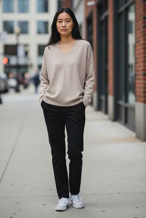 ハイゲージのウール混紡セーター