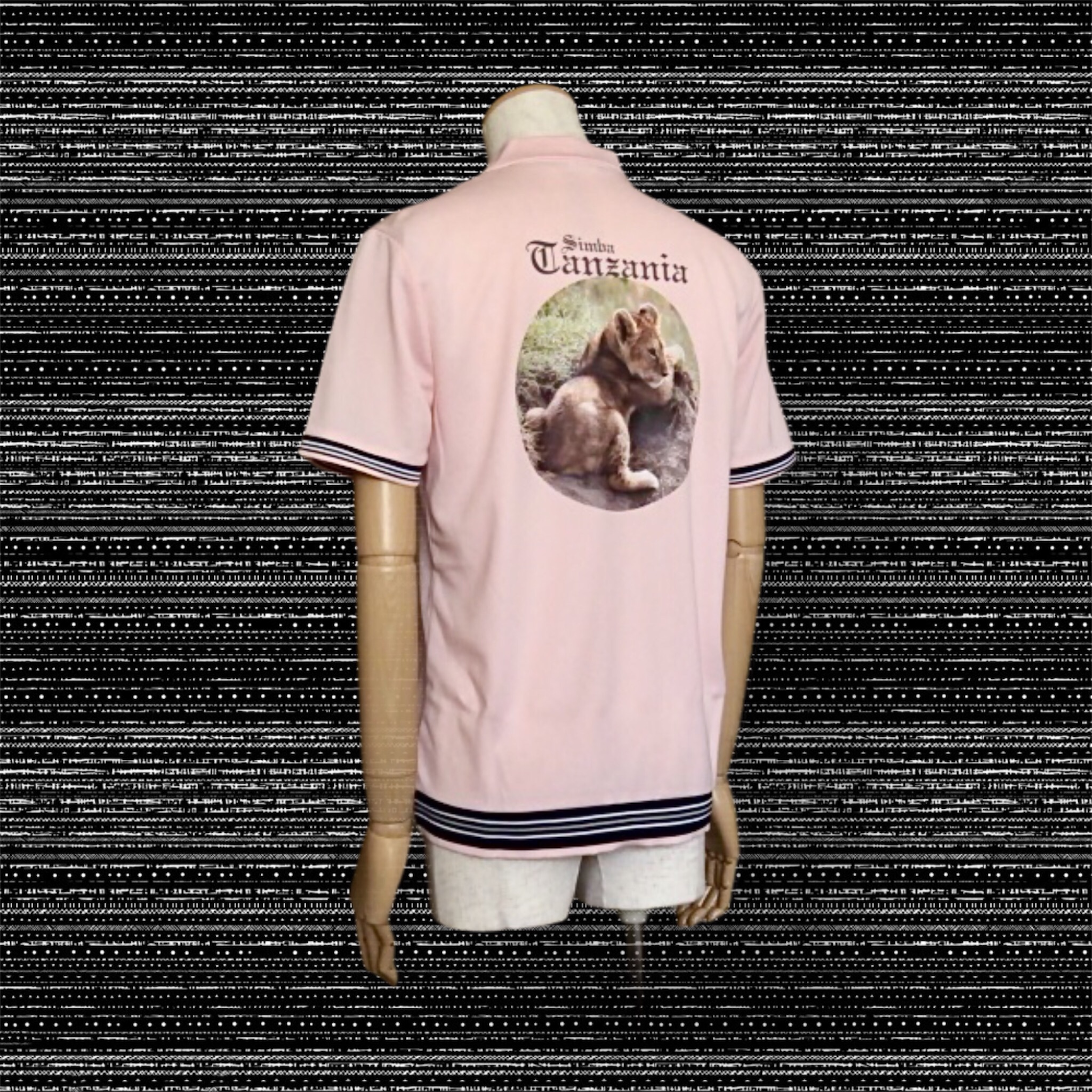LIFEMAX 裾ライン リブ ポロシャツ (メンズ) ライト ピンク ライオン