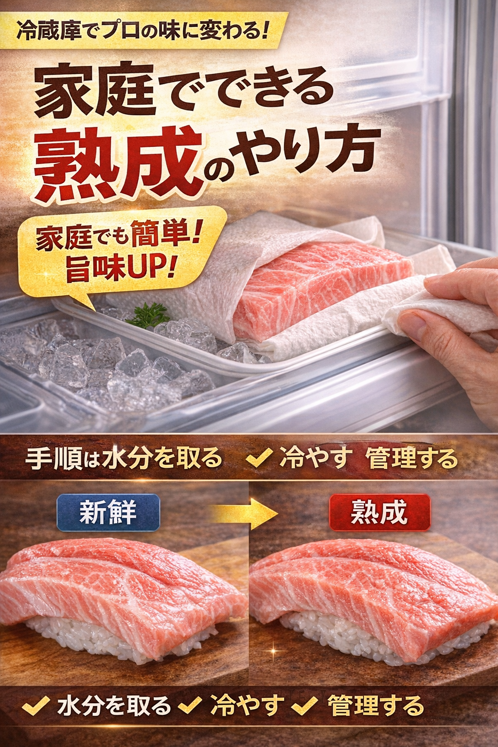 【家庭でできる熟成のやり方】冷蔵庫でプロの味に近づける方法