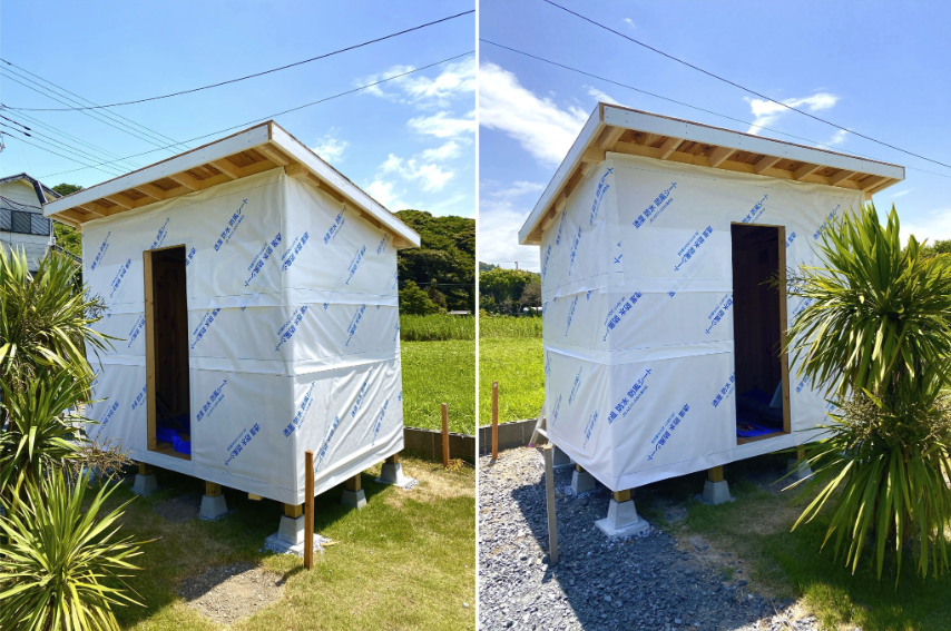 1.5坪のサウナ小屋をDIY　透湿防水シート　アスファルトルーフィング貼り　④