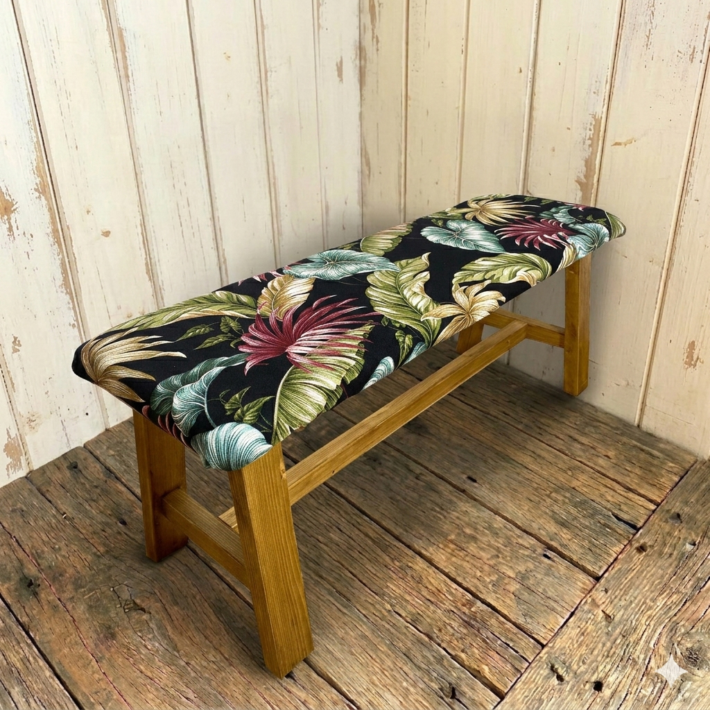 ハワイアンインテリア　ボタニカル柄　クッションベンチ