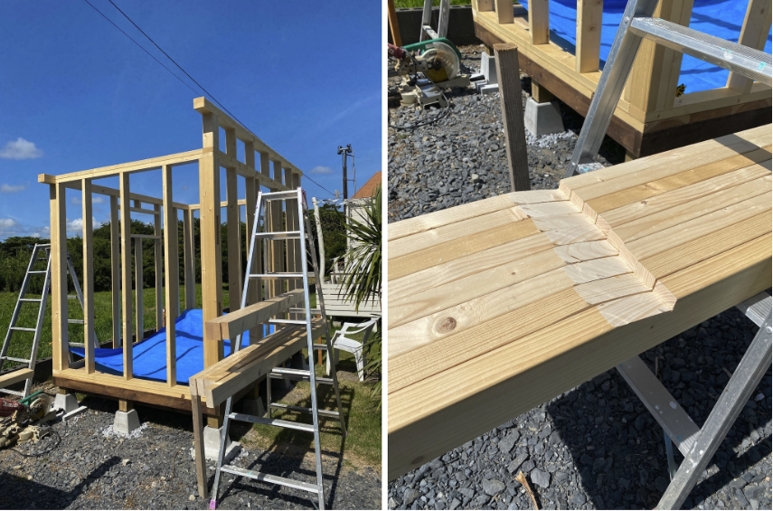 1.5坪のサウナ小屋をDIY　垂木掛け　壁、屋根の合板貼り　③