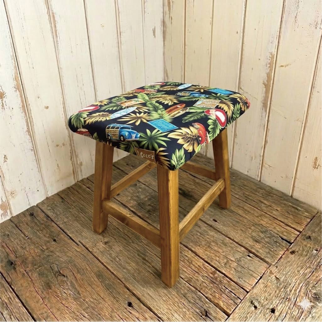 ハワイアンインテリア ボタニカル&サーフボード柄 クッションスツール