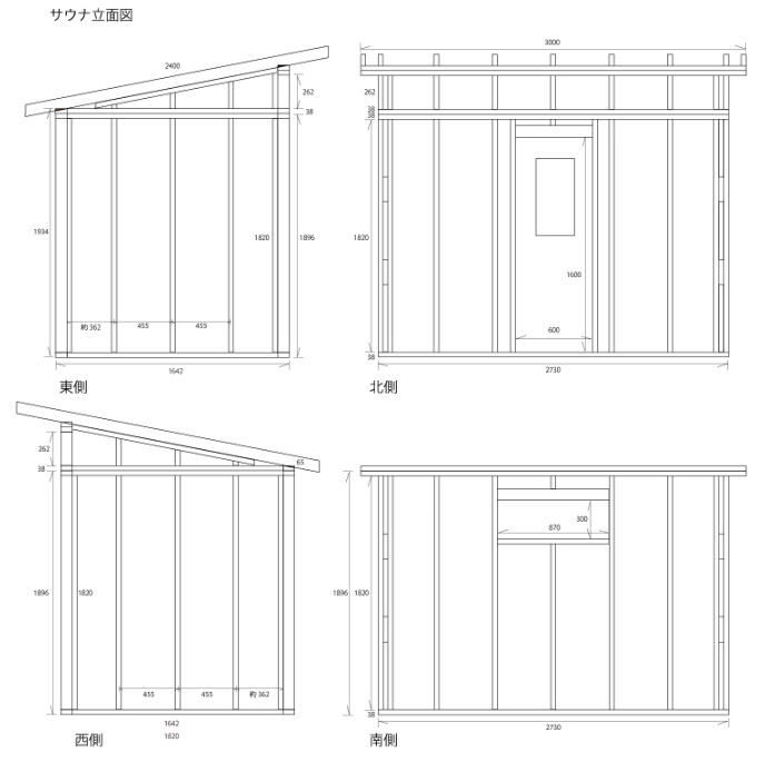 1.5坪のサウナ小屋をDIY　壁（フレーム）制作　②