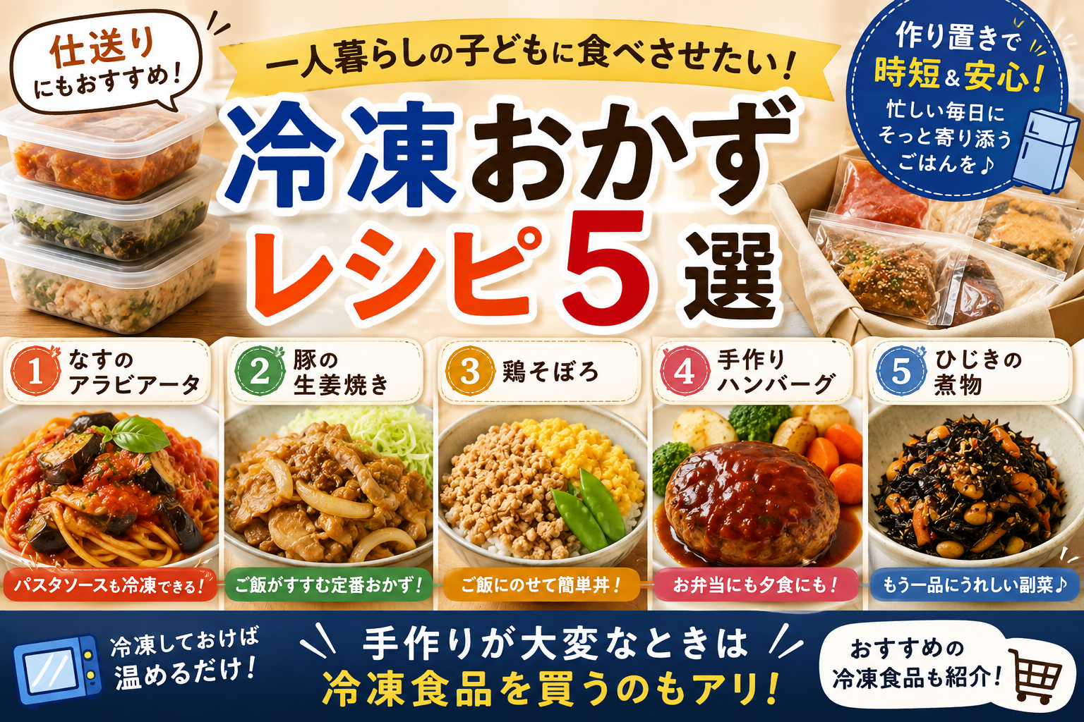 【仕送りにもおすすめ】一人暮らしの子どもに食べさせたい！冷凍おかずレシピ5選