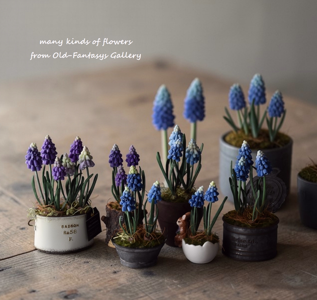 【ムスカリ】優しいブルーと紫色　ムスカリのクレイフラワー