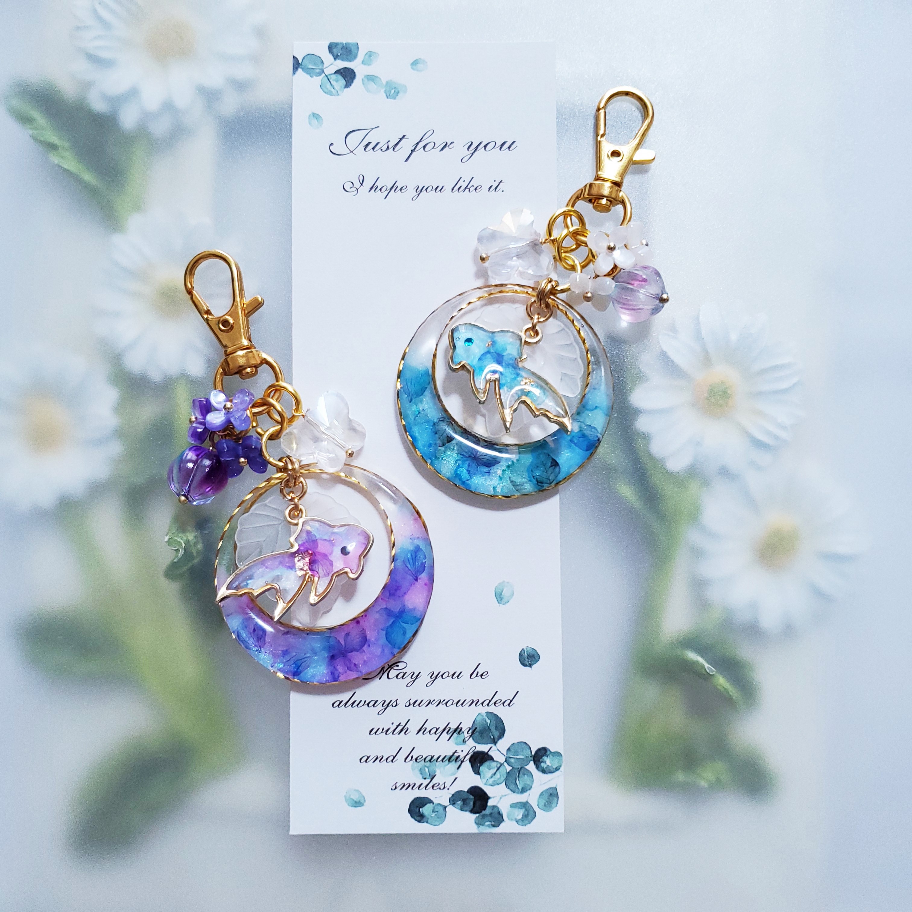 【完売】涼金魚　紫紫陽花＆青紫陽花　キーホルダー　更新しました♪