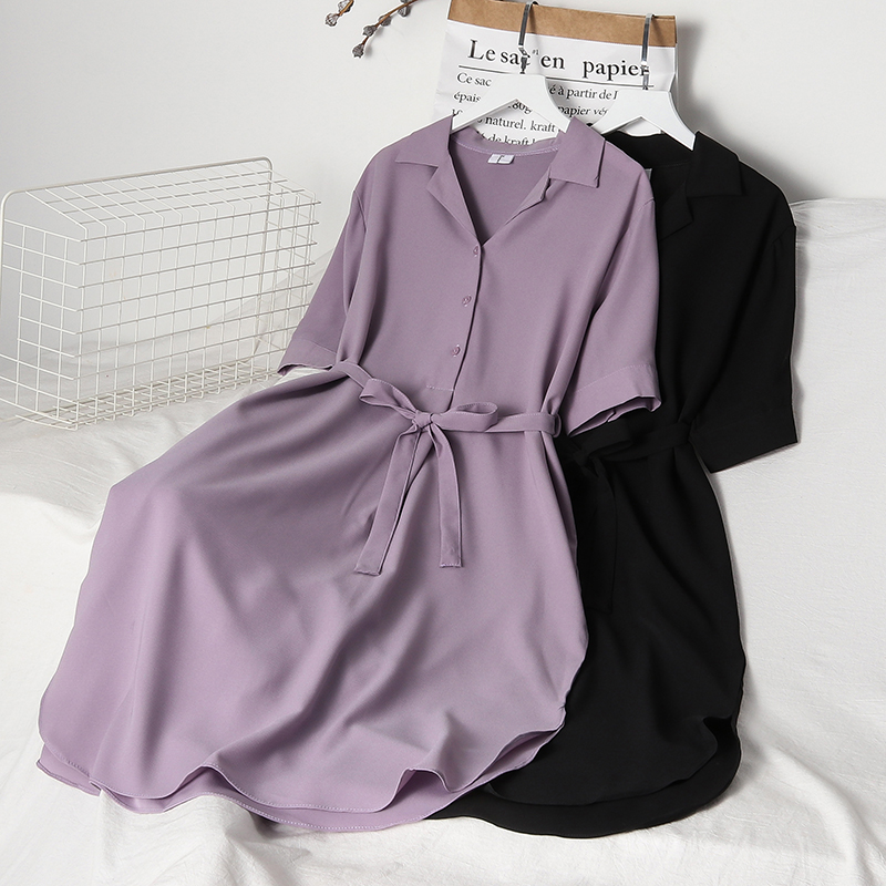 シフォンVネックドレス　ベルフラワースカート