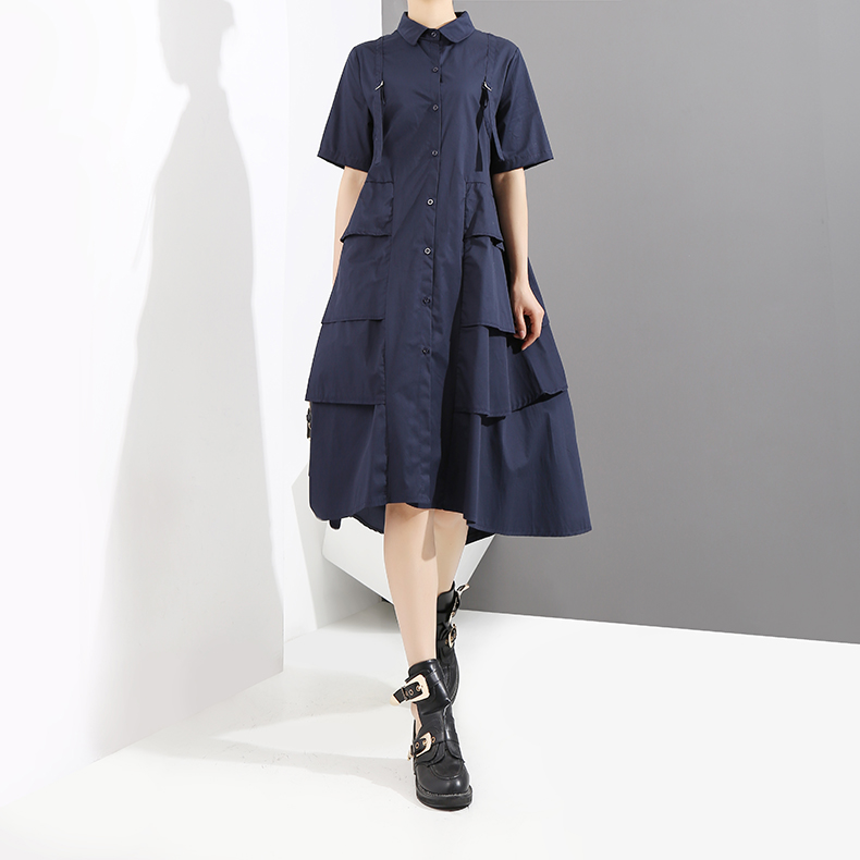 ステッチフリルシャツスカート　藍色