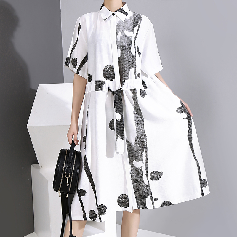 ウェストシャツワンピース　オリジナル　ホワイト　ブラック