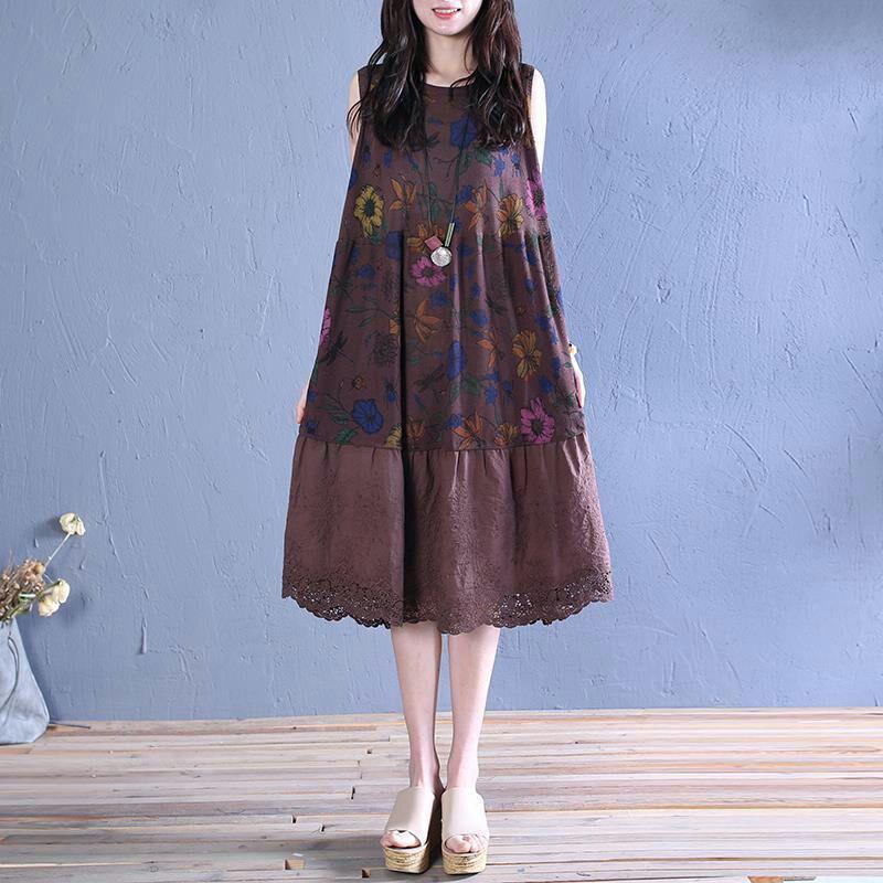 ステッチレースドレス　カーキ　ブルー