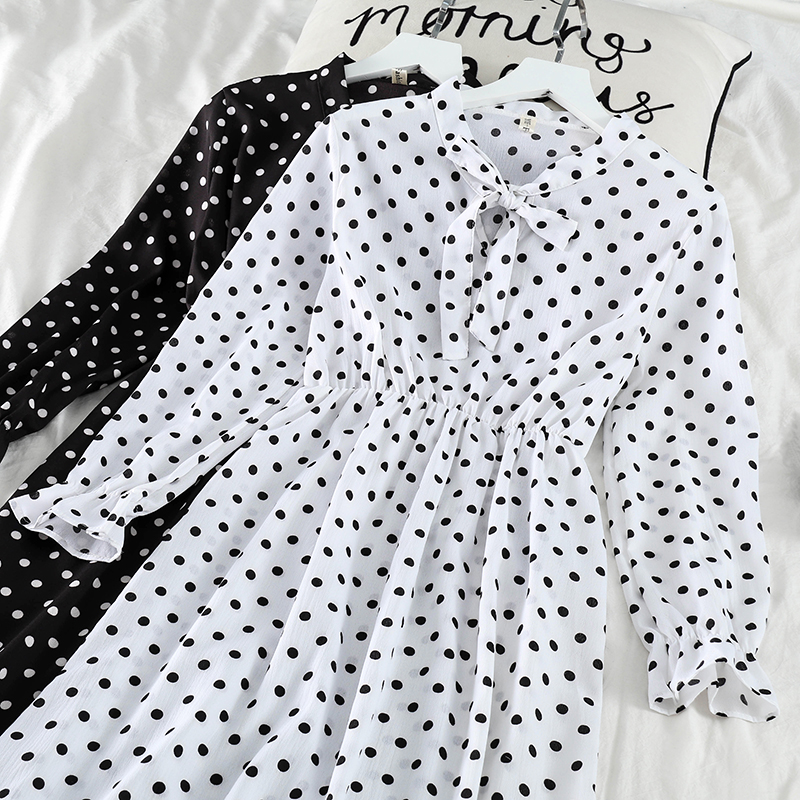 【2color】シンプルシフォンドレス　水玉ロングスカート