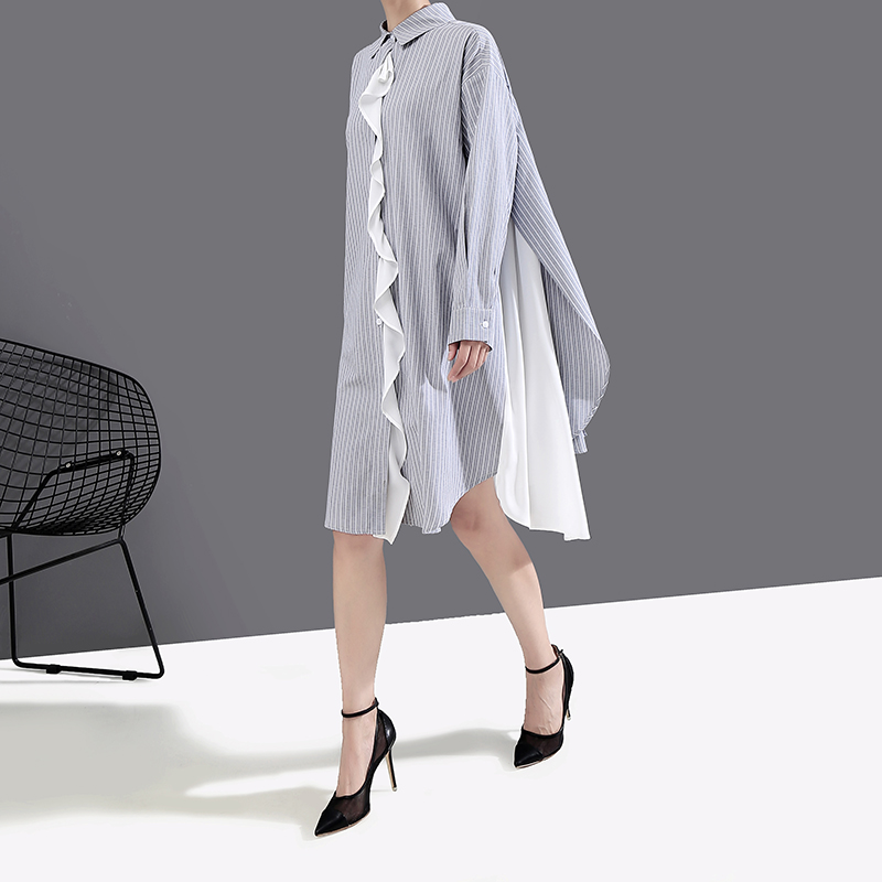 ブラウスストライプシフォンドレス