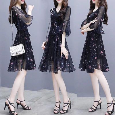 シフォンドレス　ブラックブルースター　ブラックレッドスター