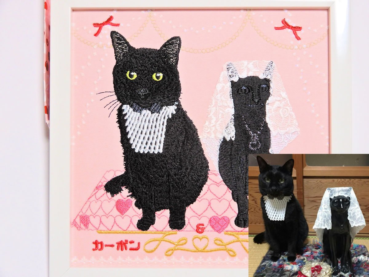 2019年4月制作　Embroidery Art うちの子を刺繍に　黒猫カーボンさん