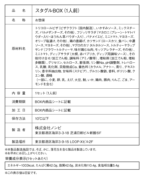 食品表示ラベル：スタグルBOX / 7月22日 VS 横浜FC（1人前、2人前含む）