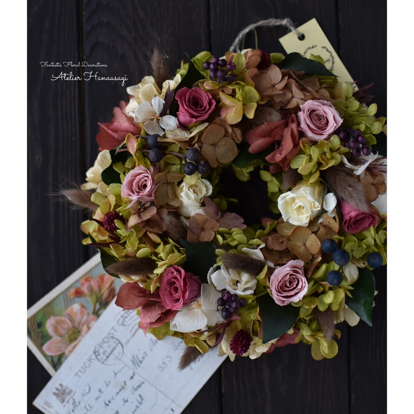深みのある絶妙カラーのプリザーブドフラワーリース/ターシャガーデン