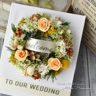 ご希望メッセージを印字できるキャンバスリースYO 。ウェルカムボードや各種記念日などに