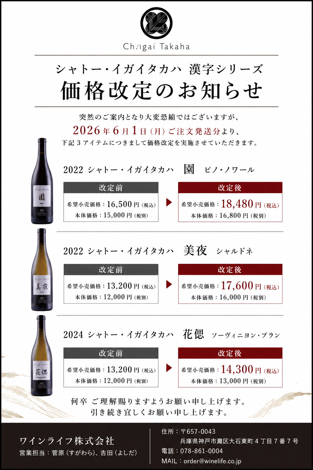 価格改定のお知らせ