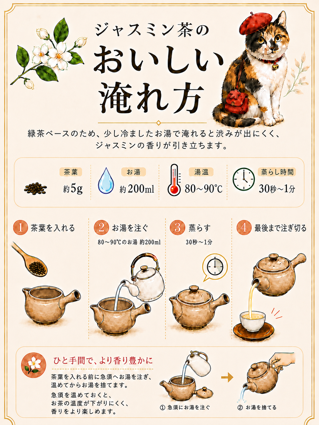 ジャスミン茶のおいしい淹れ方｜香りを楽しむ基本の淹れ方
