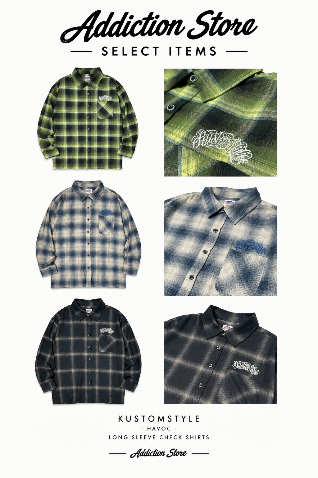 KUSTOMSTYLE -HAVOC- LONG SLEEVE CHECK SHIRTS
