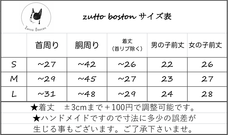 お洋服サイズ表ができました！
