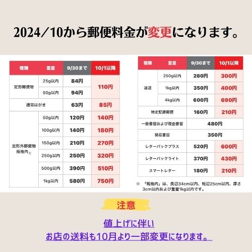 2024/9/2　「郵便料金変更に伴う大事なお知らせ」　Roses mapたより