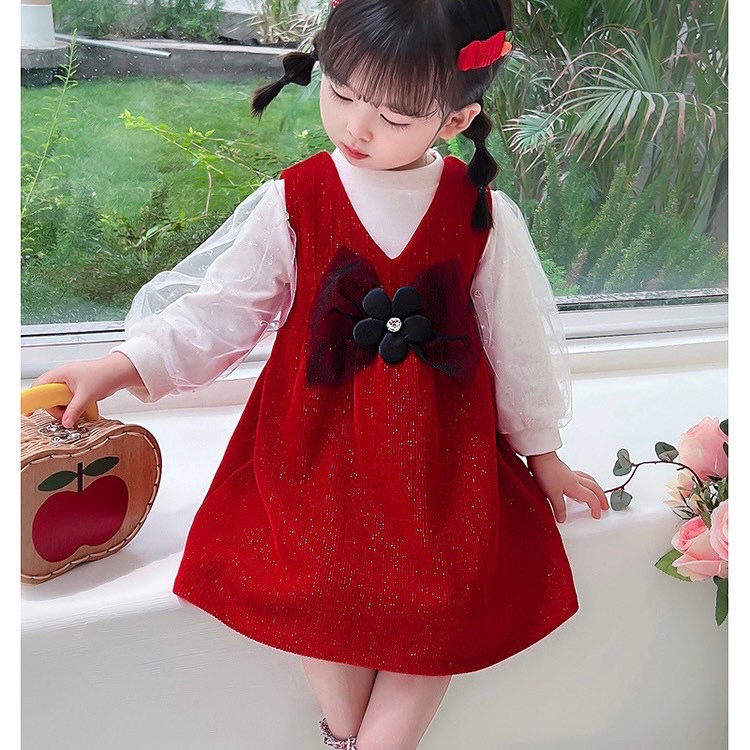 新入荷！[子供服] 鮮やかなノースリーブワンピースドレスとランタンスリーブがかわいいセットアップ