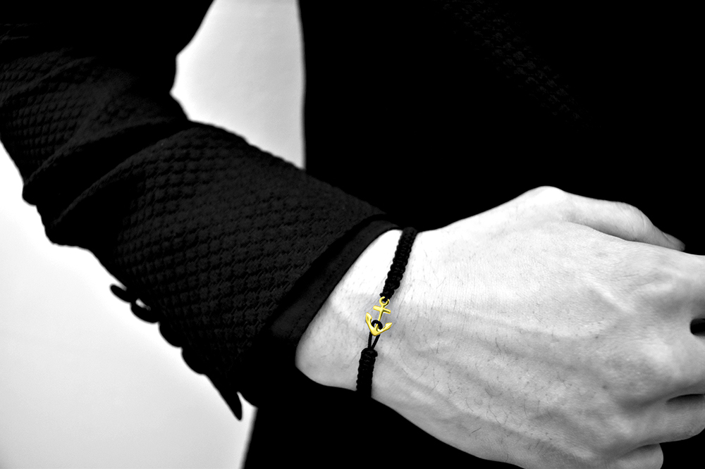 K18 Gold Anchor Bracelet Black×Black