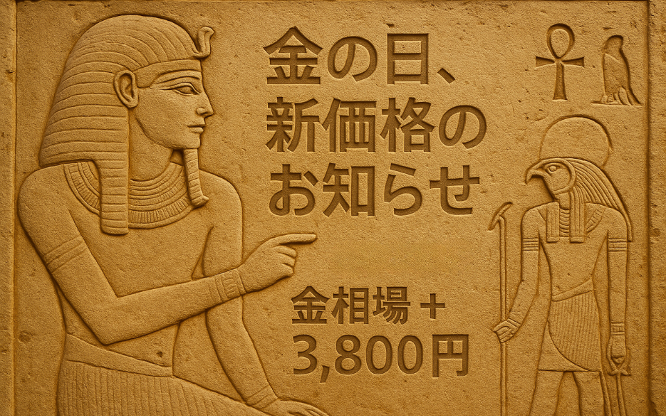 【金の日・新価格のお知らせ】「金相場＋3,800円」。