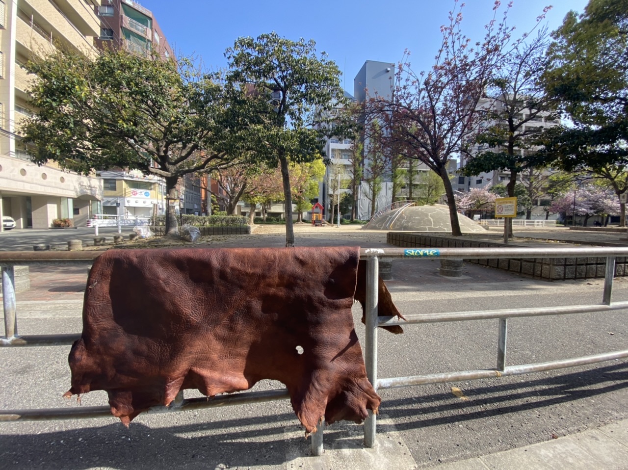 自家製鞣しの鹿革と都会(まち)